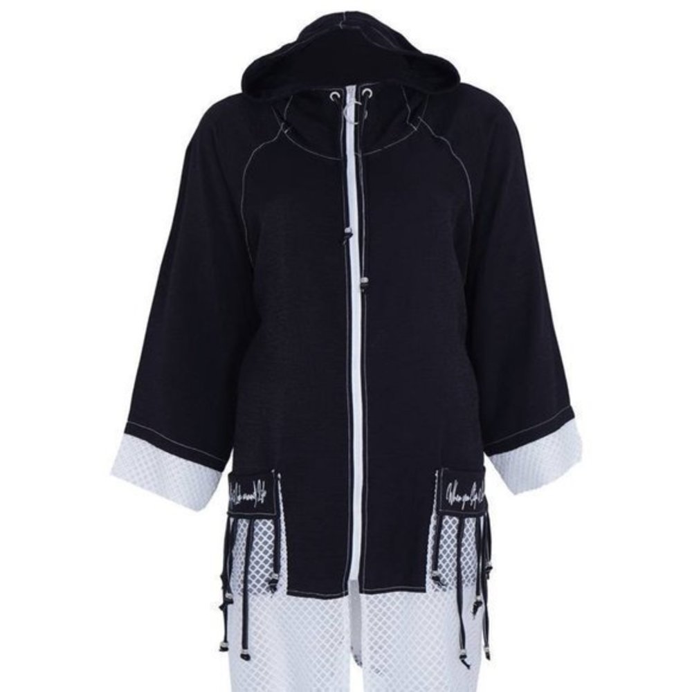 Designer black jacket summer spring and fall oversized hooded front zipper